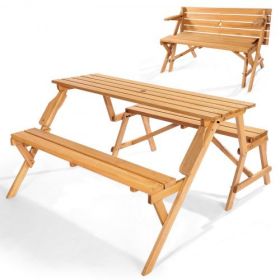 2-in-1 Transforming Interchangeable Picnic Table Wooden Table Bench Set Outdoor
