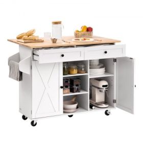 52in Kitchen Island Cart Rolling Storage Cabinet Table with Drawer Drop Leaf