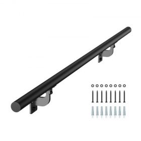 4ft Wall Mounted Stair Handrail Black Aluminum Indoor Outdoor Railing