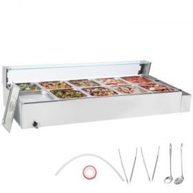 VEVOR Commercial Electric Food Warmer Countertop Buffet 10*12Qt with Glass Shield