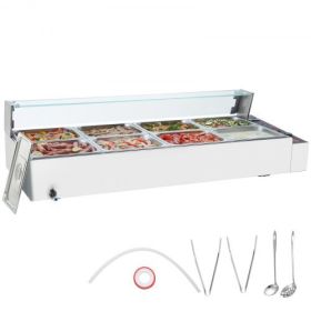 VEVOR Commercial Electric Food Warmer Countertop Buffet 8*12Qt with Glass Shield