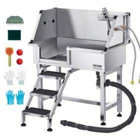 34" Dog Grooming Bath Tub Stainless Steel w Stairs Faucet Left Door