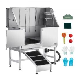 50 Inch Dog Grooming Bath Tub Stainless Steel w Ramp Water Filter Left