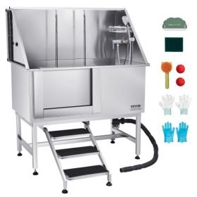 50 Inch Dog Grooming Bath Tub Stainless Steel w Stairs Water Filter Left