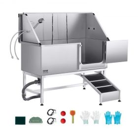 62 Inch Dog Grooming Bath Tub Stainless Steel w Ramp Water Filter