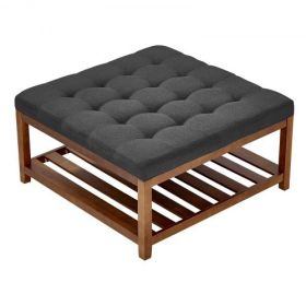 Large Square Ottoman Coffee Table 400 LBS Upholstered Tufted Linen Ottoman