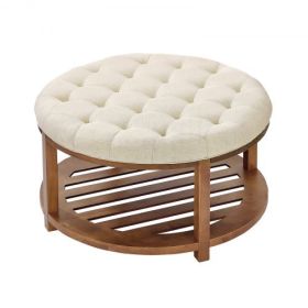 Large Round Ottoman Coffee Table 31.9 Inch Upholstered Tufted Linen Ottoman
