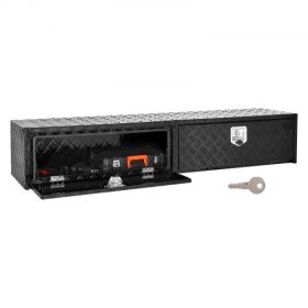 Truck Tool Box Black Aluminum Tread Toolbox 72 x 13 x 16 Inch with Drop Doors