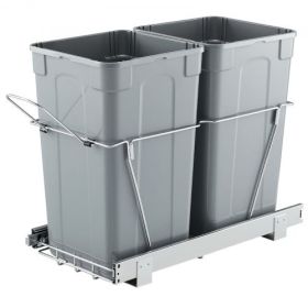 Double 27QTx2 Pullout Waste Container Under Cabinet Kitchen Bin Trash Can