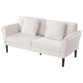 Loveseat Sofa 69-Inch Velvet Fabric 2-Seats Couch with Sinuous Spring White