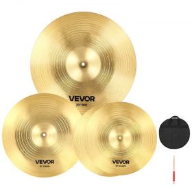 VEVOR Cymbal Pack 3 Pieces Cymbals Drum Set 14 16 20 Inches Cymbals for Drum