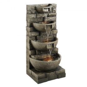 Outdoor Water Fountain 4-Tier Yard Fountain 35.63 in Block Stack Style