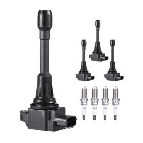 Ignition Coil Pack and Spark Plugs Set of 4 Compatible with Nissan Altima Versa