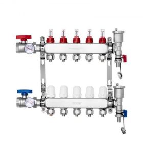 VEVOR 5-Branch Radiant Heat Manifold 1/2" PEX Tubing Floor Heating Manifold Set