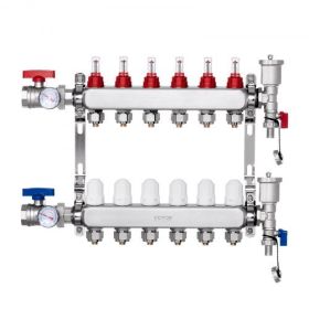 VEVOR 6-Branch Radiant Heat Manifold 1/2" PEX Tubing Floor Heating Manifold Set