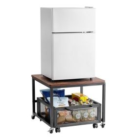 Mini Fridge Stand 198lbs with Storage Cart & Swivel Wheels Dark Brown