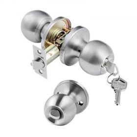 Round Privacy Door Knob for Bedroom Bathroom Satin Nickel Knob Keyed Entry