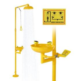 Emergency Shower Eye Wash Station Combination OSHA-Approved Eyewash Unit Yellow