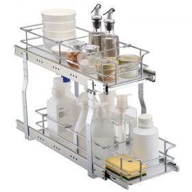 VEVOR 2-Tier 8.5"Wx21"Dx15"H Wire Pull Out Cabinet Under Sink Organizer Drawer Basket, 10"Wx22"Dx18"H  Install Size for Cabinet