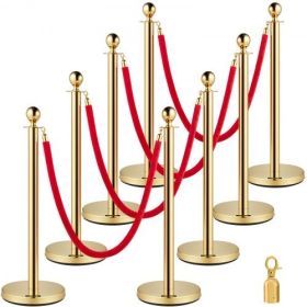 VEVOR Crowd Control Stanchion Stanchion Set 8 Pieces with Red Velvet Rope-Gold