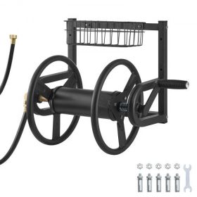 Wall Mounted Garden Hose Reel 125ft 5/8 in Hose Holder Brass Fitting & Basket