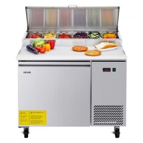 Commercial Refrigerated Pizza Prep Table Stainless Steel Fridge Single Door