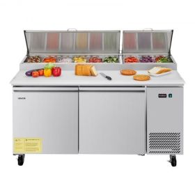 Commercial Refrigerated Pizza Prep Table Stainless Steel Fridge Double Door