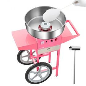 Commercial Cotton Candy Machine with Cart Sugar Floss Maker 1000W for Party Pink