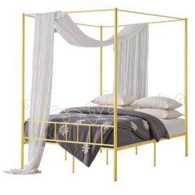 VEVOR Queen Size Canopy Bed Frame Metal Canopy Bed with Headboard & Four Posters