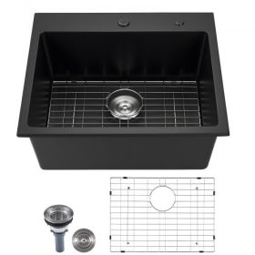 25 inch Granite Kitchen Sink Top Mount Single Bowl Drop-In Basin for RV Bar