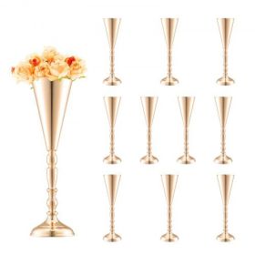 VEVOR 10PCS 43cm/16.9” Tall Wedding Flower Vase Metal Gold Trumpet for Tables