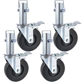 VEVOR 4 Pack 5Inch Scaffolding Rubber Swivel Caster Wheels with Dual Locking Heavy Duty Casters 1.25Inch Square Stem 440LBS Capacity per Wheel