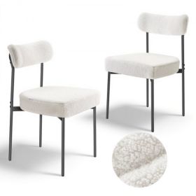 Set of 2 Boucle Dining Chairs Modern Kitchen Chair Curved Backrest Metal Legs