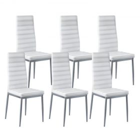 Set of 6 Dining Chairs Modern Leather Kitchen Side Chair Back Metal Legs White