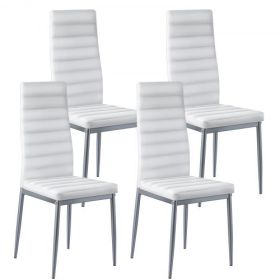 Set of 4 Dining Chairs Modern Leather Kitchen Side Chair Back Metal Legs White