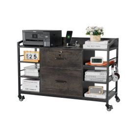 2 Drawers Metal File Cabinet with 6 Open Shelves and Power Strip Gray