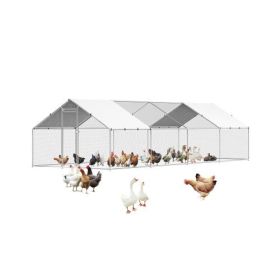 Metal Chicken Coop 9.8x26.2x6.5 ft Walk-in Chicken Run with Cover Spire Roof