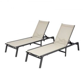 2Pcs Foldable Chaise Lounge Chair Adjustable Back Outdoor Pool Sun Tanning Chair