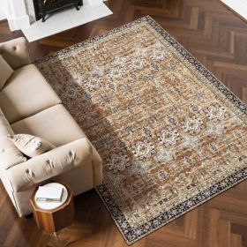 Large Area Rug 6 x 9 ft Anti-Skid Tear-Resistant Floor Mat Vintage Brown Green