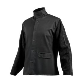 Flame-Resistant Welding Jacket M Size Heavy Duty Cowhide Leather & 9oz FR Cotton