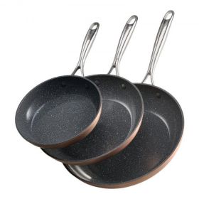 3 Piece Frying Pan Aluminum Skillet Set 8 10 12 in Handle Pre-Seasoned Grey