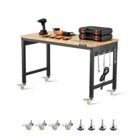 VEVOR 48" Workbench on Wheels Adjustable Height Table with Power Outlet & Pegboard