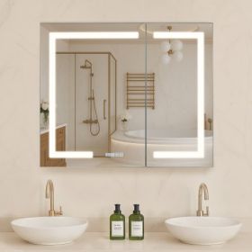 Lighted Medicine Cabinet 36 x 30" HD Tempered Glass Mirror Recessed Wall