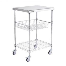 VEVOR 3-Tier Utility Cart Rolling Cart on Wheels 24"x20"x36.6" 470 LBS 6 Hooks