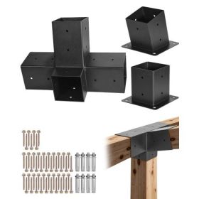 4x4 Inch Pergola Bracket Kit Inner 3.5x3.5 4-Way Slanted Brackets DIY Post