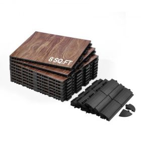 VEVOR Dryland Tiles for Gym Floor Mat, 12.4 x 12.4 in Interlocking Dance Enthusiasts Training Mat, 9 PCS Interlocking PP+PVC Puzzle Floor Tiles, Brown