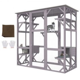 VEVOR Cat House Outdoor, 7-Tier Large Catio, Cat Enclosure with 5 Platforms, 2 Resting Boxes & Large Front Door, 71.2 x 34.6 x 66.5 inch