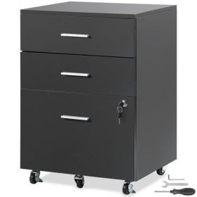 VEVOR File Cabinet, 3-Drawer Wood Filing Cabinet, Locking Office Cabinet for Letter/A4 Size, File Cabinet with 5 Wheels for Home Office, Black