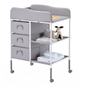 Baby Changing Table Portable Diaper Change Station with 3 Drawers & Wheels