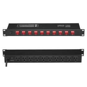 VEVOR 19" 1U PDU 10 Outlets Rack Mount Power Strip Surge  Overload Protection